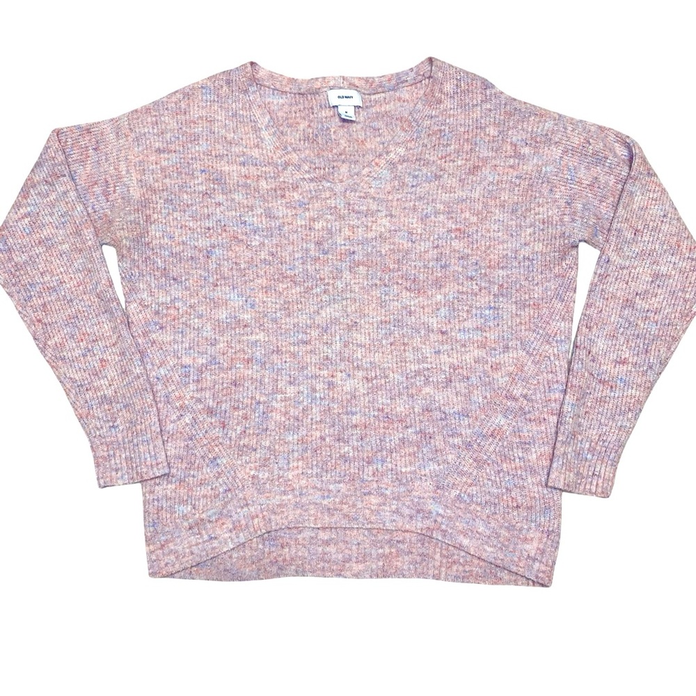 Old Navy Confetti Ribbed V Neck Long Sleeve Sweater Medium Pastel Transitional